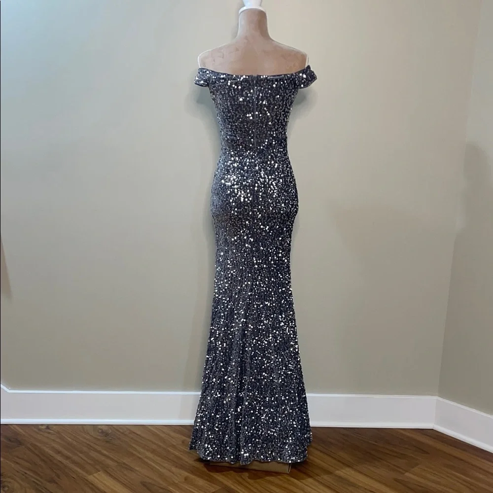 Faeriesty Gray Sequin Embellished Off-Shoulder Women’s Gown Size XS NWT - Picture 9 of 14